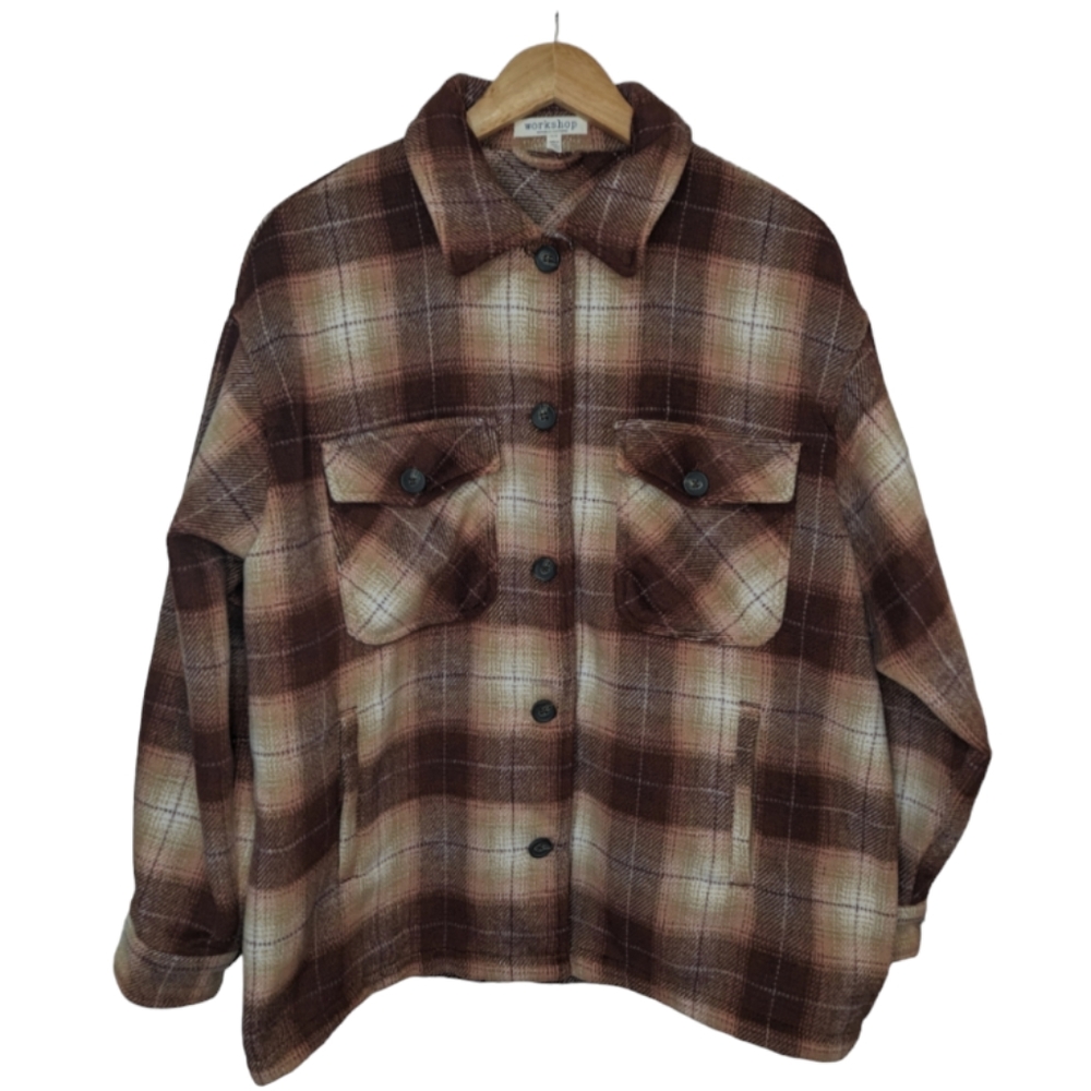 Workshop Republic Clothing Button Down Plaid Shacket Shirt Jacket Size Large
